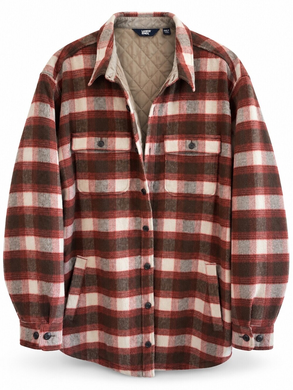 Lands' End 3XLT Big Tall Plaid Wool Blend Insulated Barn Coat Shacket Workwear